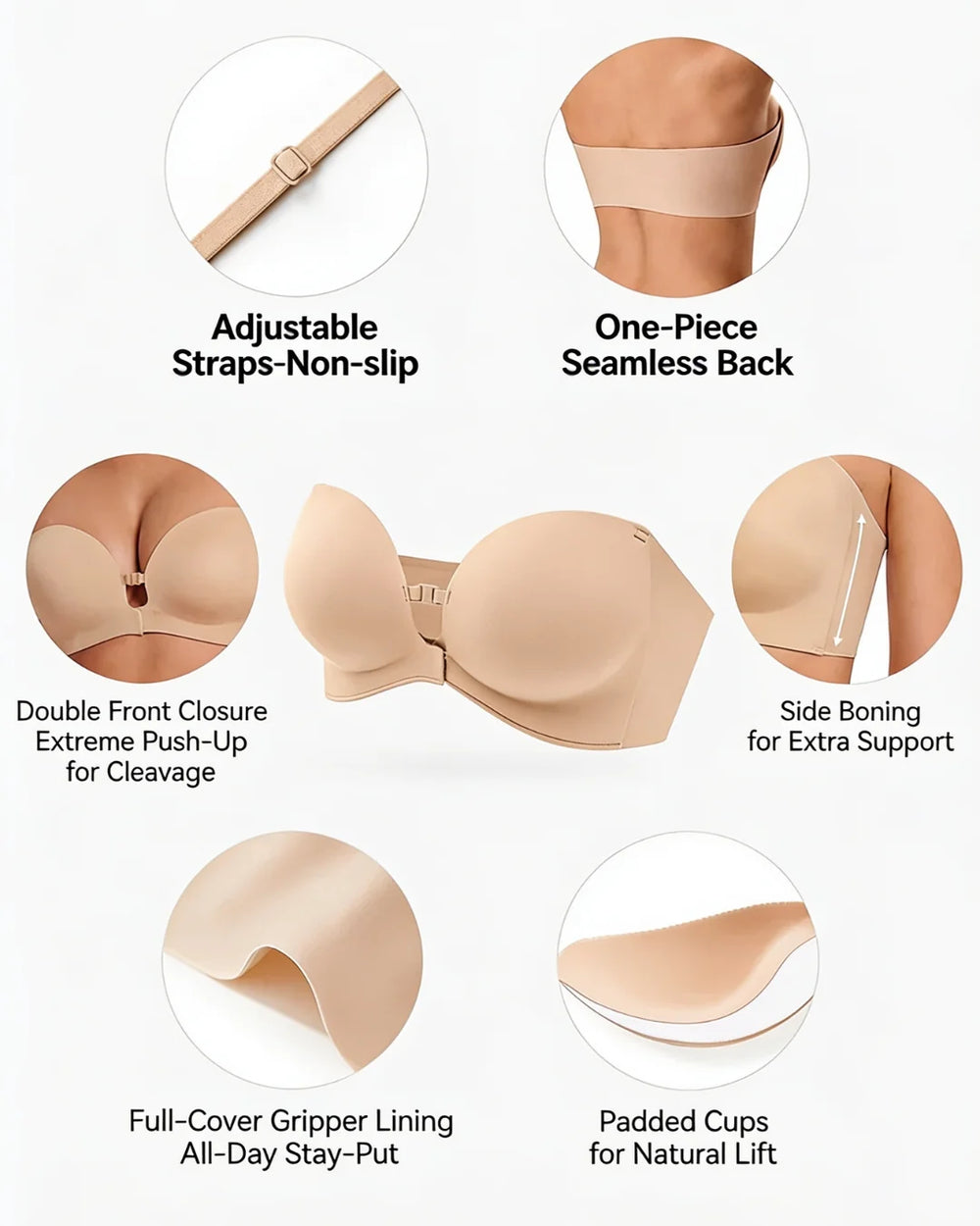 Front Closure Strapless Bra